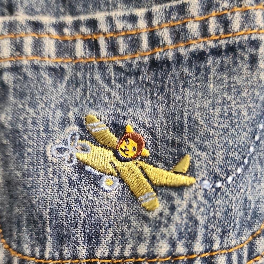 Gymboree Vtg Denim Overalls with Colorful Embroidery Planes